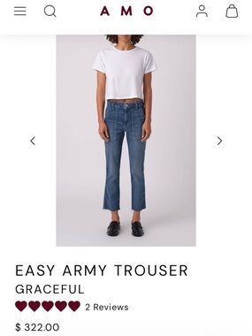 AMO style EASY ARMY TROUSER Blue Denim Utility Jeans in wash Graceful  sz 26